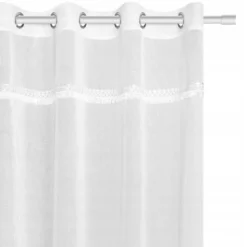 Firana 140 x 250 Dekoracyjna Boho Przelotki Biały