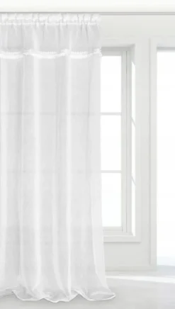 Firana 140 x 270 Dekoracyjna Boho Taśma Biały