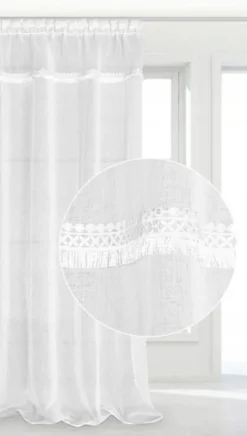Firana 140 x 270 Dekoracyjna Boho Taśma Biały