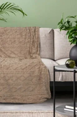 Koc 150 x 200 Design Mikrofibra Warkocz Beż