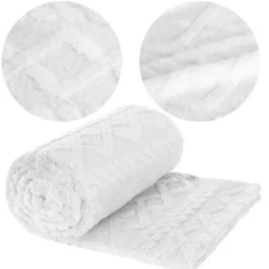 Koc 150 x 200 Design Mikrofibra Warkocz Biały