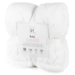 Koc 70 x 160 Pluszowy Jodełka Caro Biały