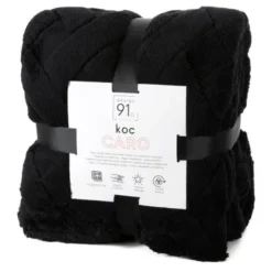 Koc 70 x 160 Pluszowy Jodełka Caro Czarny