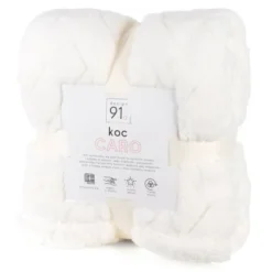 Koc 170 x 210 Pluszowy Jodełka Caro Krem