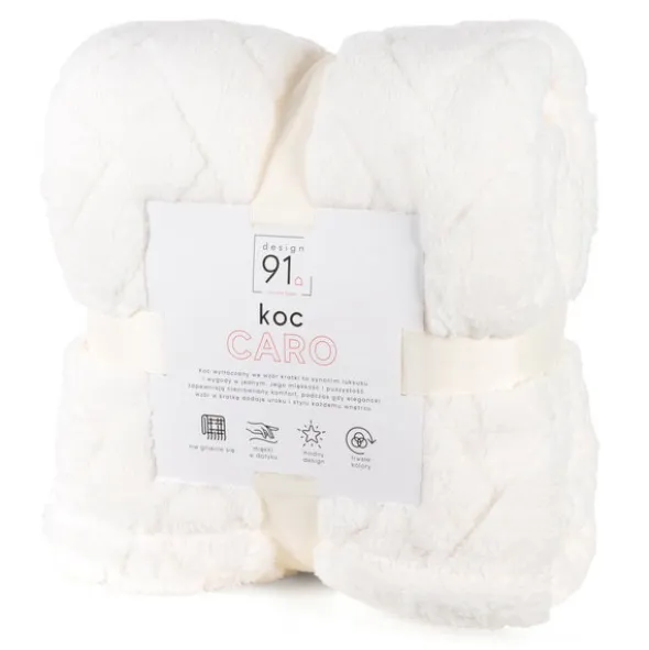 Koc 170 x 210 Pluszowy Jodełka Caro Krem