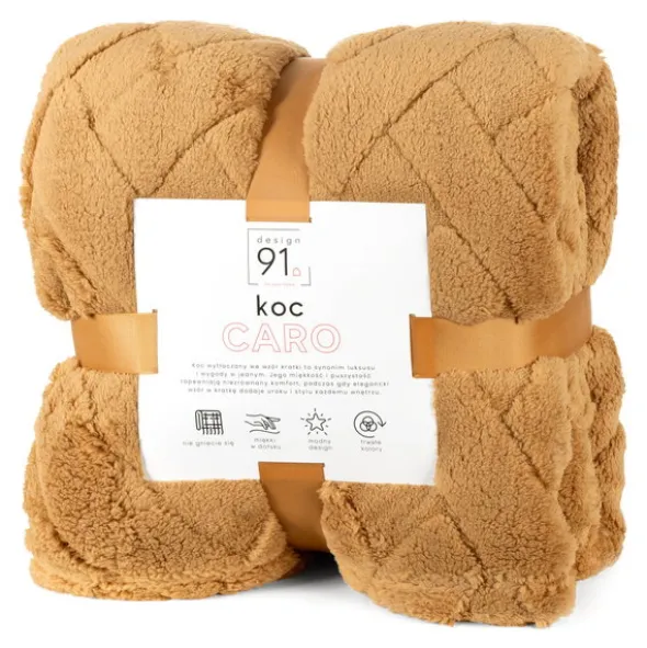 Koc 200 x 220 Pluszowy Jodełka Caro Miód