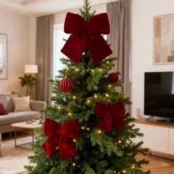 Kokarda 12,5 x 14 Świąteczna Welurowa Holly Bow 02