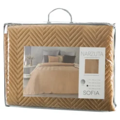 Narzuta 220 x 240 Dekoracyjna Welurowa Sofia Miód