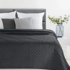 Narzuta 220 x 240 Pikowana Welurowa Sofia4 Czarny