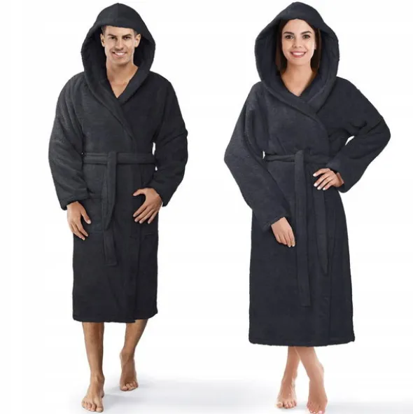 Szlafrok Bawełniany z Kapturem Unisex XS Grafit